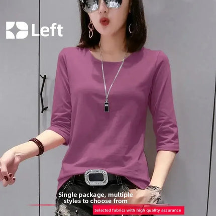 High-End Pure Cotton T-Shirt Women's Summer 3/4 Sleeve 2025 New Korean Style Fashionable Simple Slimming Top Body Shirt
