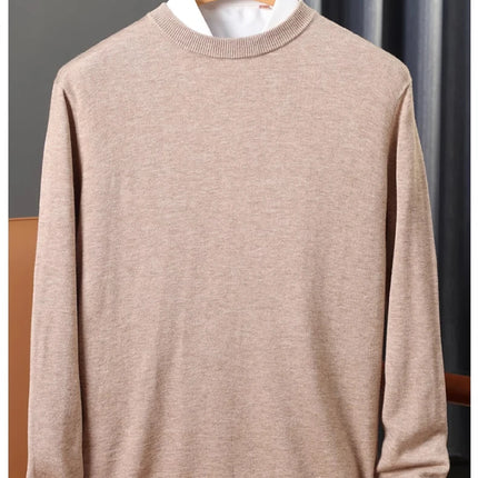 100% Wool Round Neck Solid Color Knitted Sweater Men's Pullover Long Sleeved Loose Sweater Business Casual Simple Cashmeres 2026