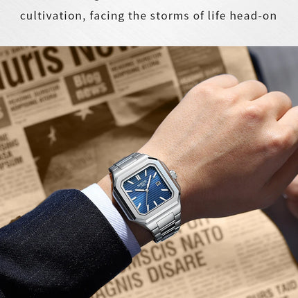 NIBOSI Luxury Square Fashion Men's Wristwatch Waterproof Luminous Date Week Quartz Men's Watches Stainless Steel Men's Watch Reloj