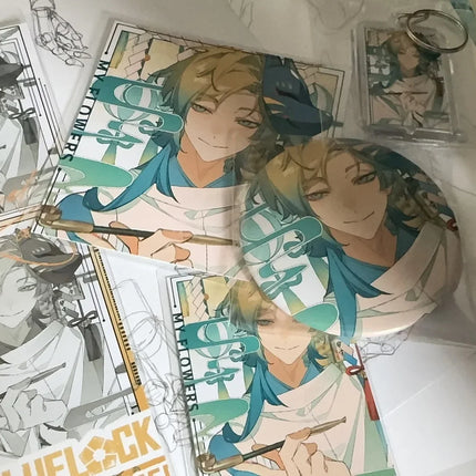 6Pieces Anime Lucky Gift Bag Cartoon Michael Kaiser Collection Bag Keychain Laser badge LOMO Card Postcard Laser Card Toy Gift