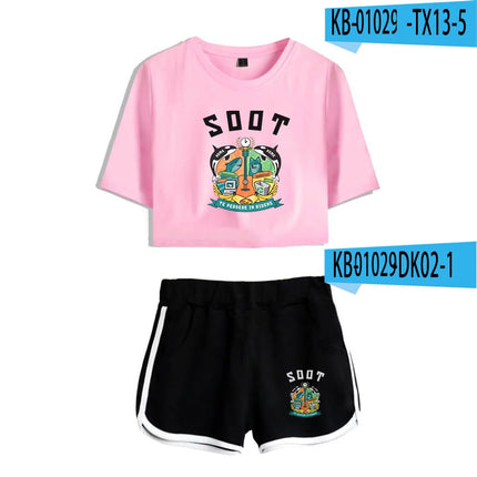 Youthful Internet Celebrity Wilbur Soot Dew navel Sport Short Sleeve tracksuit Girls Two Pieces sets T-shirts shorts Pants