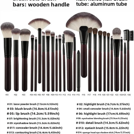 26-Piece Rosewood Pro Makeup Brush Set Premium Animal Hair Eco-Friendly Soft Brushes for Contouring, Blush & Highlighter