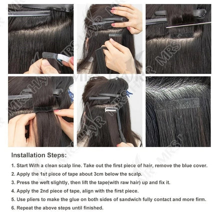 MRSHAIR Tape in Hair Extensions Human Hair Blonde Seamless Tape Hair Extensions 4x0.8cm Skin Weft PU Tape On Hair 20PCS 12"-24"