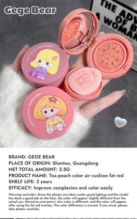 Cushion Blush Blendable Shade with Powder Puff Whitening without Sticking Long Lasting Gege Bear Makeup Blusher