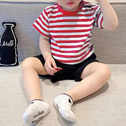 100% Cotton Fashion Baby Tshirt Summer Children's Boys Short-sleeved Stripe T-shirt Kids Boy Girl Top