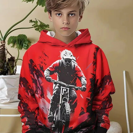 Child Sweatshirt Boys' Fashion Motocross Racing 3D Printed Casual Hoodie Long Sleeve Polyester Sport Tops Pullover Kids Clothes