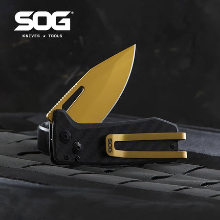 SOG Ultra XR Premium Folding Knife - Lightweight (34g) EDC Pocket Knife w/ S35VN Titanium Coated Blade & Carbon Fiber Handle