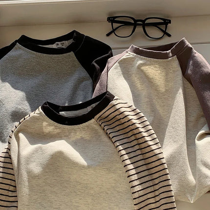 Kids' Striped Long-Sleeve T-Shirt Toddler Girl Loose Bottoming Shirt Boy Baby Casual Tops Fashion Children's Cotton Tees