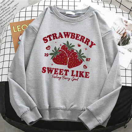 Strawberry Fashion Womens Solid Hoodies Basic Warm Fleece Sweatshirt Soft Breathable O-Neck Pullover Casual Female Clothes