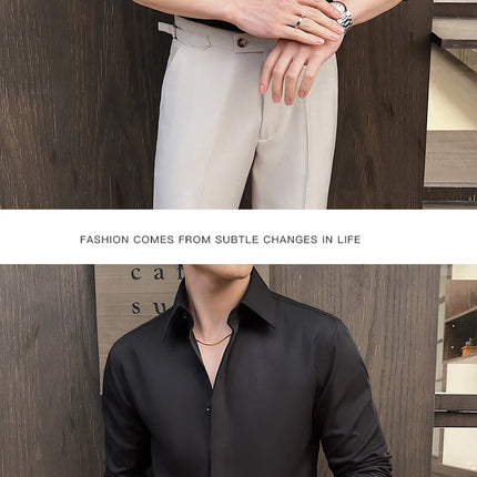 Men's White Long-Sleeve Dress Shirt - Slim Comfortable Fabric. Ideal for Formal Events & Everyday Wear. Classic & Modern Design
