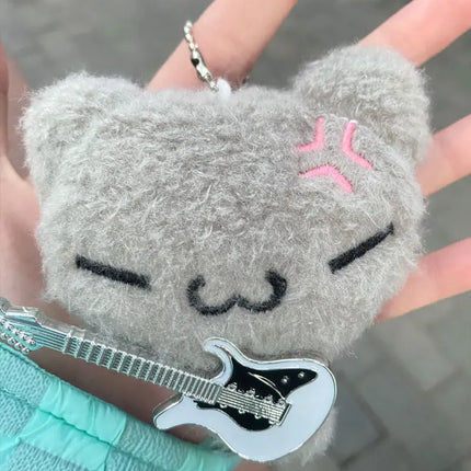 2pcs Cute Guitar Ghost Cat Couple Keychain Mini Crying Cat Doll Plush Keyring