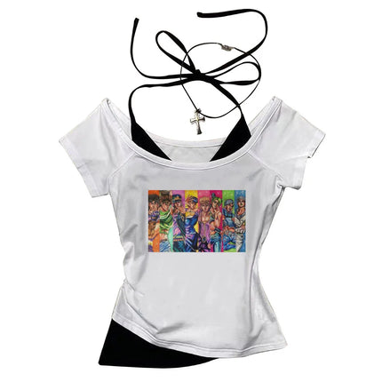 Jojo Bizarre Adventure crop top Aesthetic babydoll Streetwear shoujo girl style Fairy vintage cropped harajuku women's t-shirt