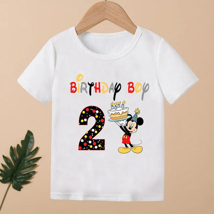 Mickey Mouse Print Cartoon Girls Clothes 1 2 3 4 5 6 7 8 9 Years Happy Birthday Custom Name Kids T-shirt Baby Children T-Shirt