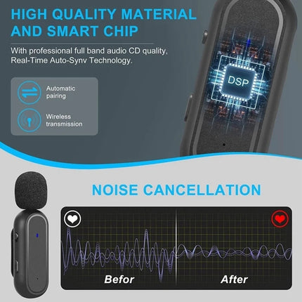Wireless Lavalier Microphone with Charging Box Audio Video Noise Cancel Record Plug-and-Play Mic for IOS Android