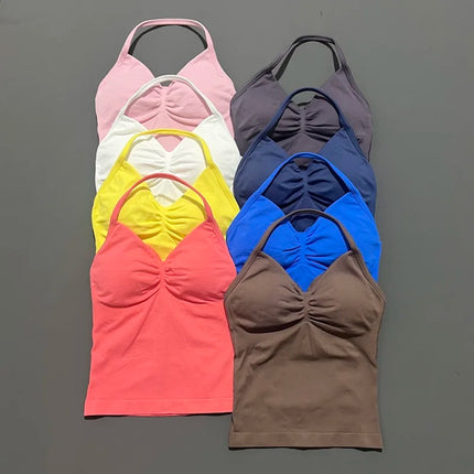 HISTELLO Impact Longline Strappy Top Sports Yoga Vest Women Fitness Tank Top Gym Beautiful Open Back Bra Running Workout Halter