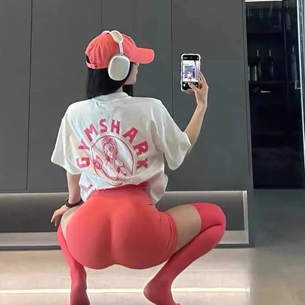The 2025 Bestseller Pure New Fitness T-shirt with A Sporty Short-sleeved Latte Top Is Loose and Sporty Women Clothing Harajuku