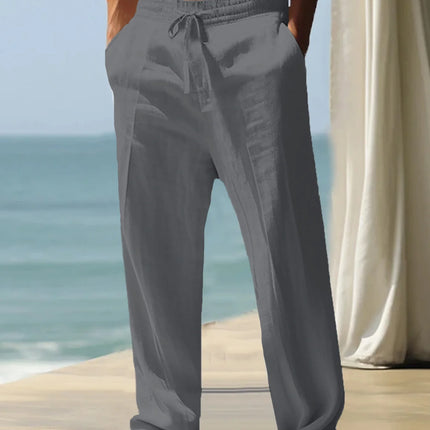 Men's Casual Breathable Pants Summer Solid Color Elastic Waist Trousers Loose Fitness Lightweight Wide Leg Pants Streetwear