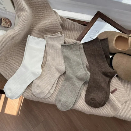 1/6pairs Cashmere Wool Socks Women's Winter Thicken Warm Black White Pack Set Thermal Japanese Fashion Solid Color