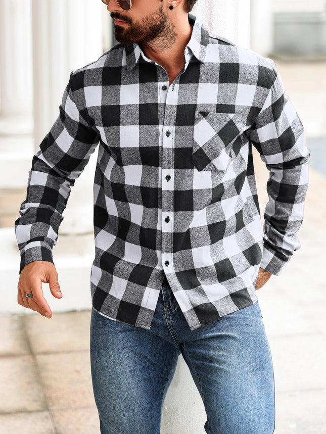 New Men's Checkered Shirt That Is Trendy, Versatile, Casual, Fashionable, and Fits Snugly for Office, Outdoor Sports, Fitness,