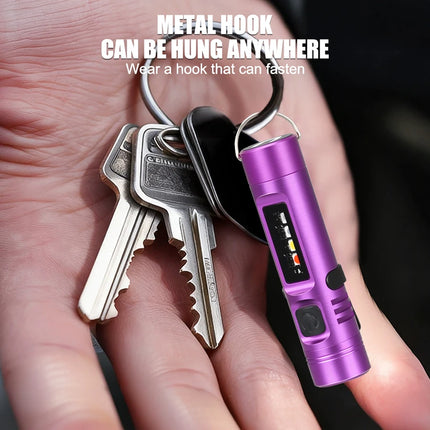 Powerful Mini COB LED Keychain Flashlight USB C Rechargeable Hanging Work Light Waterproof Keyring Camping Walking Pocket Lamp