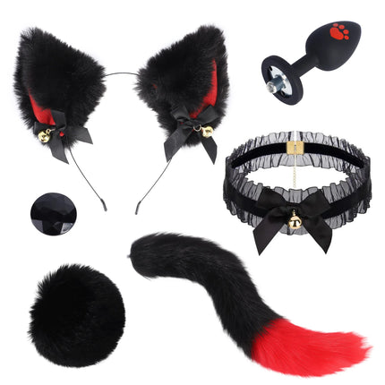 6pcs/Set SM Erotic Cosplay Cute Fox Tail Anal Plug Bow-Knot Cat Ears Headbands Collar Couples Accessories Sex Toys For Female