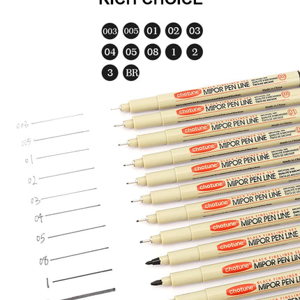12 Tip Pigment Liner Micron Ink Marker Pen for Manga Draw Sketching Needle Pen Hook Line Pen Sketch Stationery Set Art Supplies