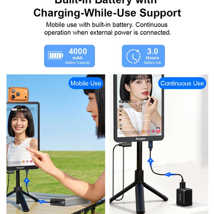 KingMa 10" Live Stream Touch Monitor for iPhone17 16 15 Samsung Rear Camera Vlog Screen Mirroring Kit Reverse Control for TikTok