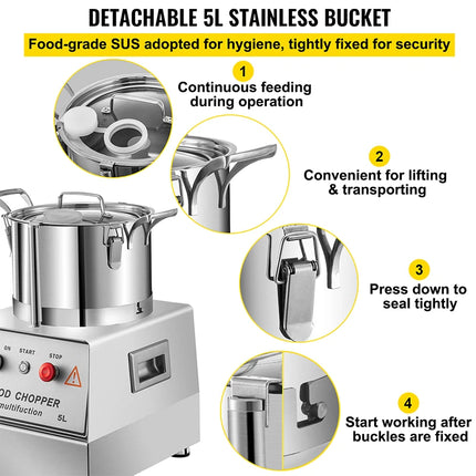 5L 10L 15L 7L Food Processor Stainless Steel Multifunction Vegetable Chopper Grinder Home Electric Meat Cutter Commercial