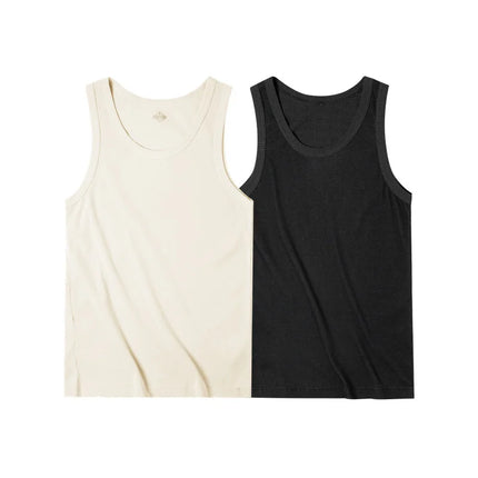 Maden Casual Men's Sleeveless Tank Tops Heavyweight Solid Color Ribbed Vest for Summer Slim Fit Sports Fitness Training T-shirt
