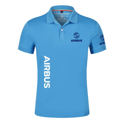2024 New Solid Color Men AIRBUS AVIATION Flight Lapel  Polo Shirt Bare Stand Collar T-shirt European Loose Short Sleeves Tops