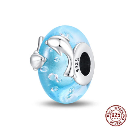 Charm 925 Silver Blue Ocean Life Theme Charm Beads Fit 3mm Original Bracelet For Women DIY Pendants Luxury Jewelry Gift Hot Sale