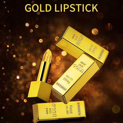 Glitter Sexy Lipstick Shimmer Gold Lipstick Long Lasting Waterproof Cosmetic Gold Brick Tube Valentine's Day Gift For Woman