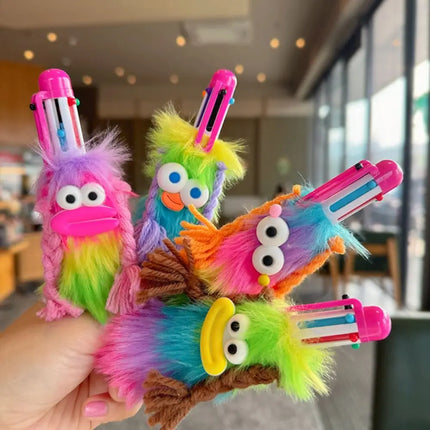 Bucktooth Rabbit Children's Plush Pen Sausage Mouth Iridescence Multi-color Ballpoint Pen Handwriting Neutral Gel Pen