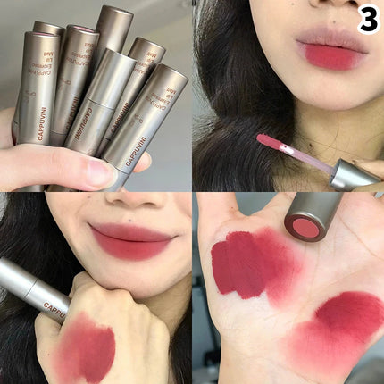 Cappuvini Mini Silver Tube Matte Velvet Lip Gloss – Waterproof, Non-Stick, Smudge-Proof, Long-Lasting Liquid Lipstick