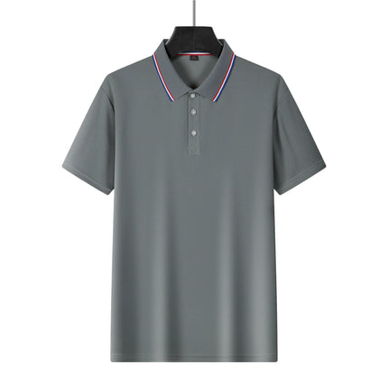 Men's Blue Polo Shirt Short Sleeve Contrast Collar Button Placket Business Casual 2026
