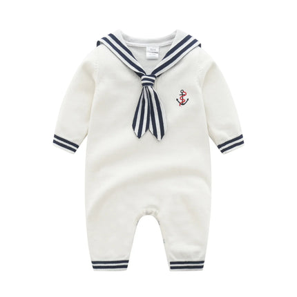 Fashion Baby Boys Sailor Rompers Autumn White Long Sleeve Newborn Infant Cotton Knitted Jumpsuits Outfits Winter Toddler Clothes