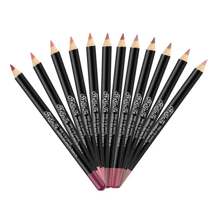 Cosmetic Long Lasting Women's Professional 12 Assorted Colors Lip Liner Pencil Lipstick Eyeliner Pen Matte Lip Liner