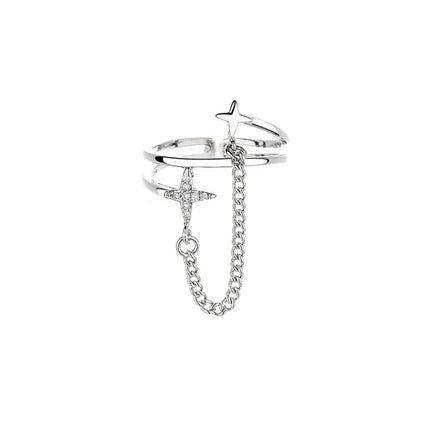 PANJBJ 925 Sterling Silver Four-pointed Star Shining Zircon Ring High-end Personalized Opening Adjustable Jewelry