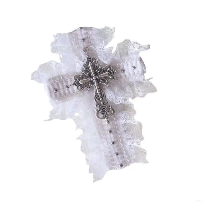 77HE Lace Crosses Hairclip Dark Hair Clip Headwear Crosses Hair Clip Balletcore