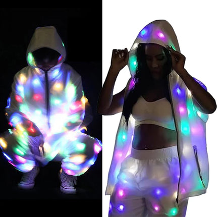 Cool led lights clothes lumnious man jacket with led lights Rave performance Dress for dancing man night running led costume