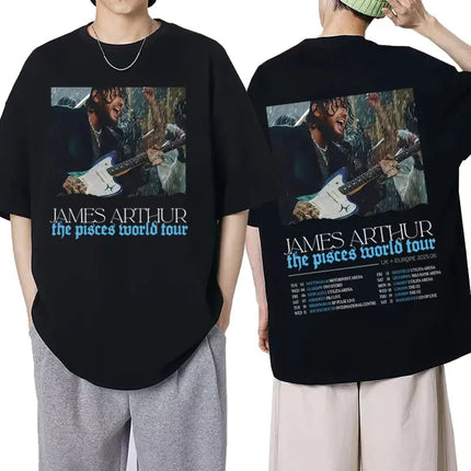 2026 Summer James Arthur Pisces World Tour Pattern T-shirt Summer Men's Hip Hop Retro Cotton Loose Casual Street Y2K T-shirt