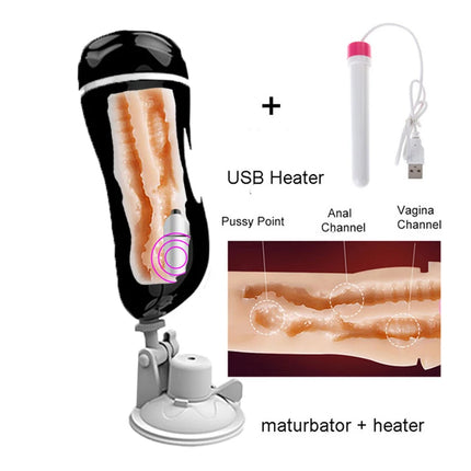 Dual Channel Vagina Anal Masturbation Cup Blowjob Vagina Real Pussy Penis Pump Vibrator Male Mastrubator for Man Sex Erotic Toys