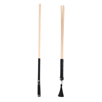 New 50CM Natural Rattan Long Straight Whip Riding Crop Flogger Black PU Leather Tassels Handle Cover Paddle for Horse Training