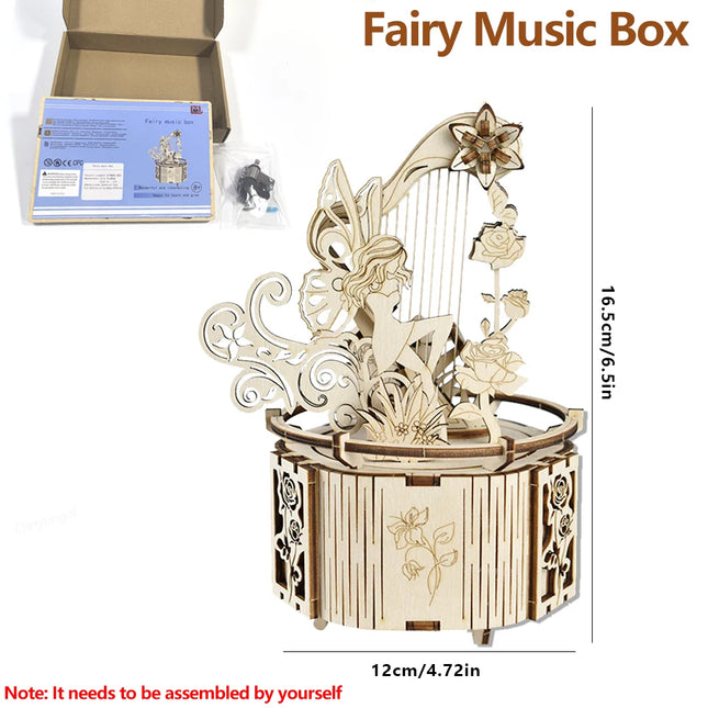 3D Puzzle Wooden Fairy Music Box DIY Assembly Model Building Kit Crafts STEAM Educational Toys Gift for Adults Teens