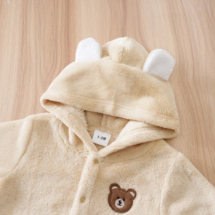 Newborn Baby Romper Winter Flannel Beige bear Hooded ears long sleeve Unisex Baby Pajamas 0-18 months Comfort Clothes