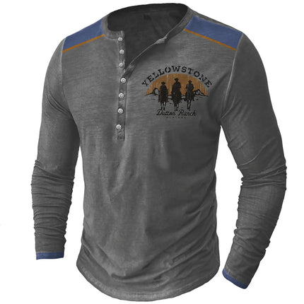Vintage Men's T Shirt Yellowstone National Park Long Sleeve Tee Usa Route 66 Letter Graphic T-Shirts Oversized Men Clothing Tops