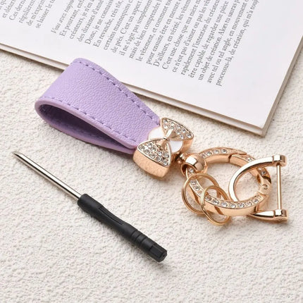 Key Holder Luxury Genuine Leather Keychain Matte Buckle Keys Organizer Car Key Pendant Bag Charms Pendant Rhinestone Key Chain