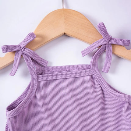 Summer 2024 New Baby Girl Solid Color 2pcs Bow Halter Ruffle Top + Shorts Fashion Comfortable Breathable Cute