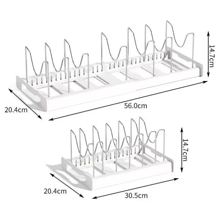 Expandable Pans Organizer Rack 7 Adjustable Compartments Dish Storage Rack Pot Lid Organizer Pots Holder Kitchen Utensils Rack