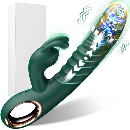 Rabbit Thrusting G Spot Vibrator Anal Dildo with 10 Vibrating Thrusting Liquid Silicone Vaginal Massage Adult Sex Toys for Women